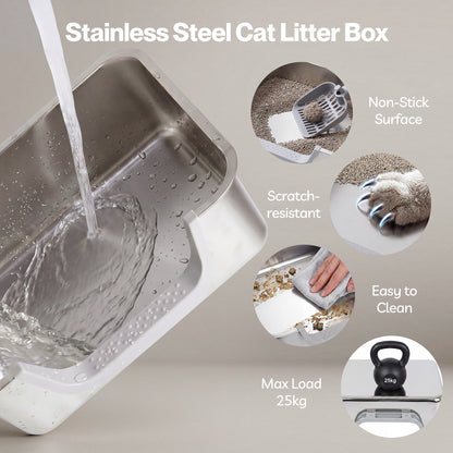 Skylos Cat Litter Tray Stainless Steel 7.5cm Low Entry High Sides 201 Steel
