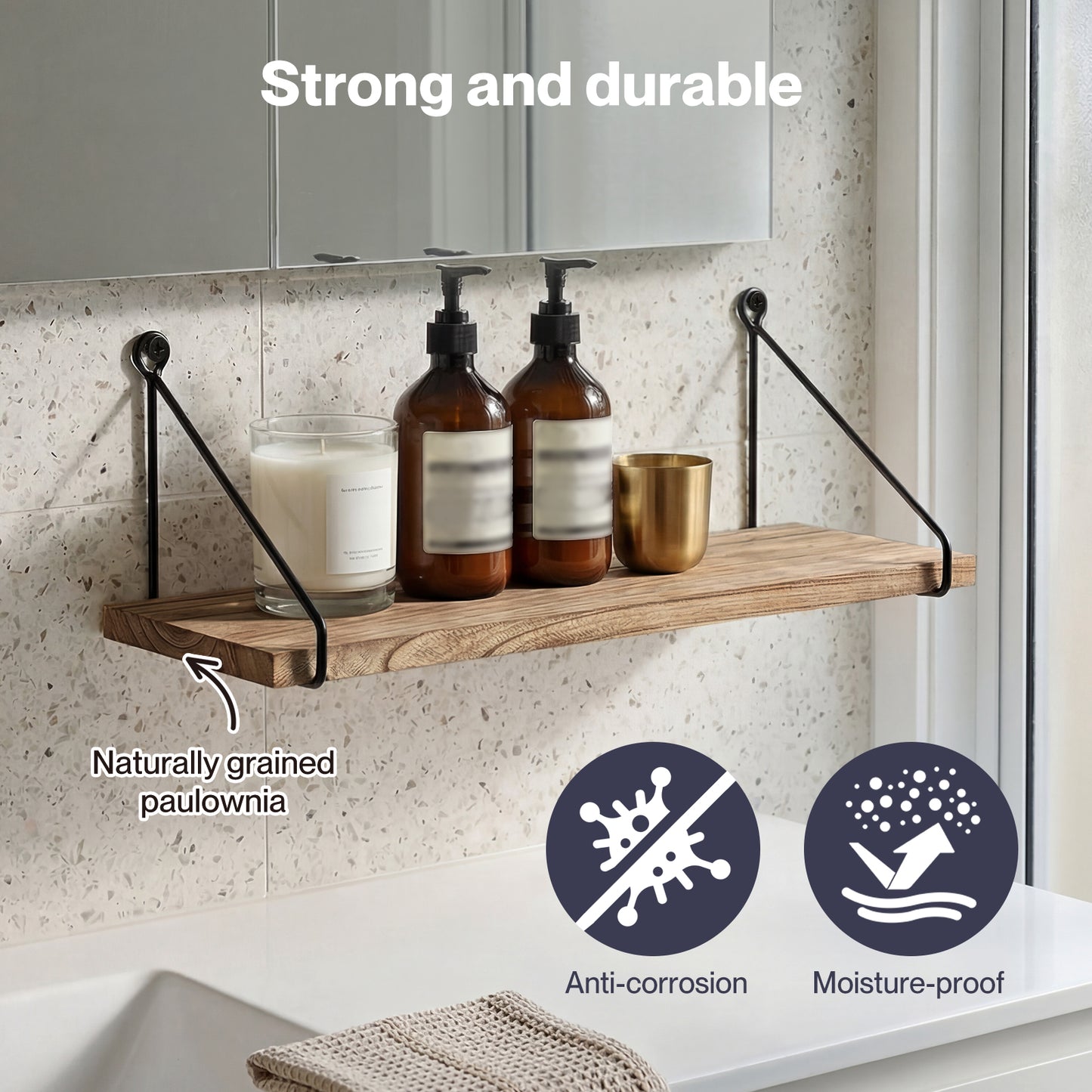 Levede Solid Floating Shelves Wall Mounted Hanging Shelf Set of 2 Rustic 40cm