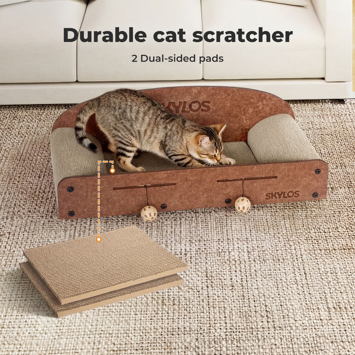 Skylos Cat Scratcher Scratching Board Corrugated Cardboard Scratch Bed 2 Balls