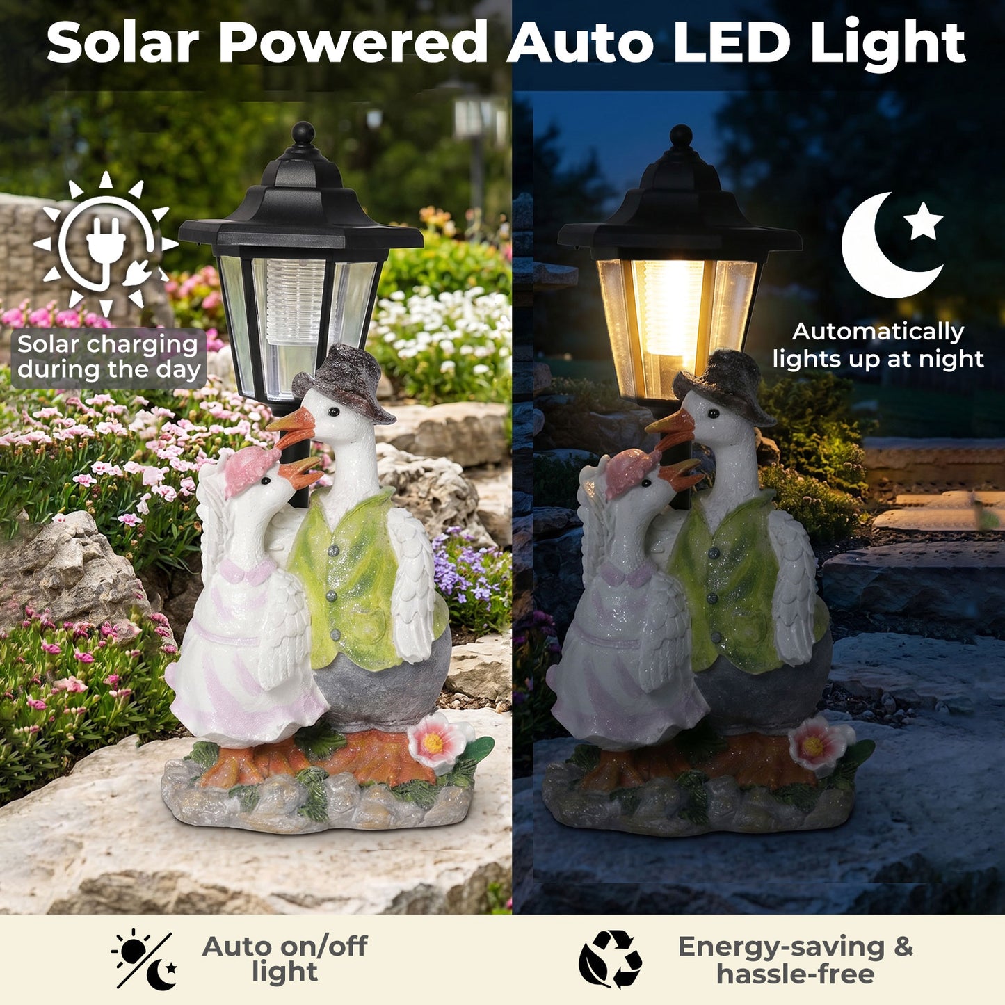 Emitto Garden Ornaments Outdoor Solar Duck Sculpture with LED Light for Patio