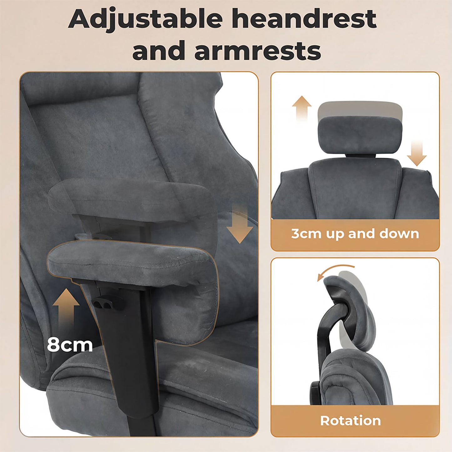 Executive Ergonomic Office Chair Suede Fabric Wide Seat 155° Recline Footrest