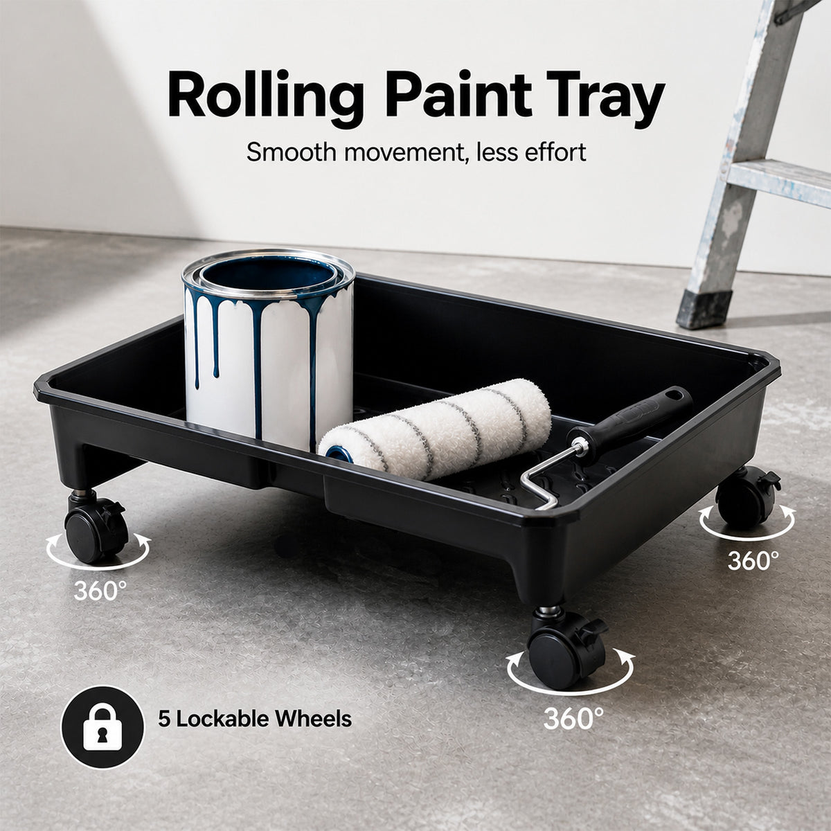Traderight Paint Roller Set 5-Wheel Tray Extendable Pole Kit For Walls 13Pcs