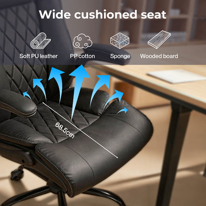 Levede Executive Office Chair PU Leather Reclining Desk Chair Flip-Up Armrests