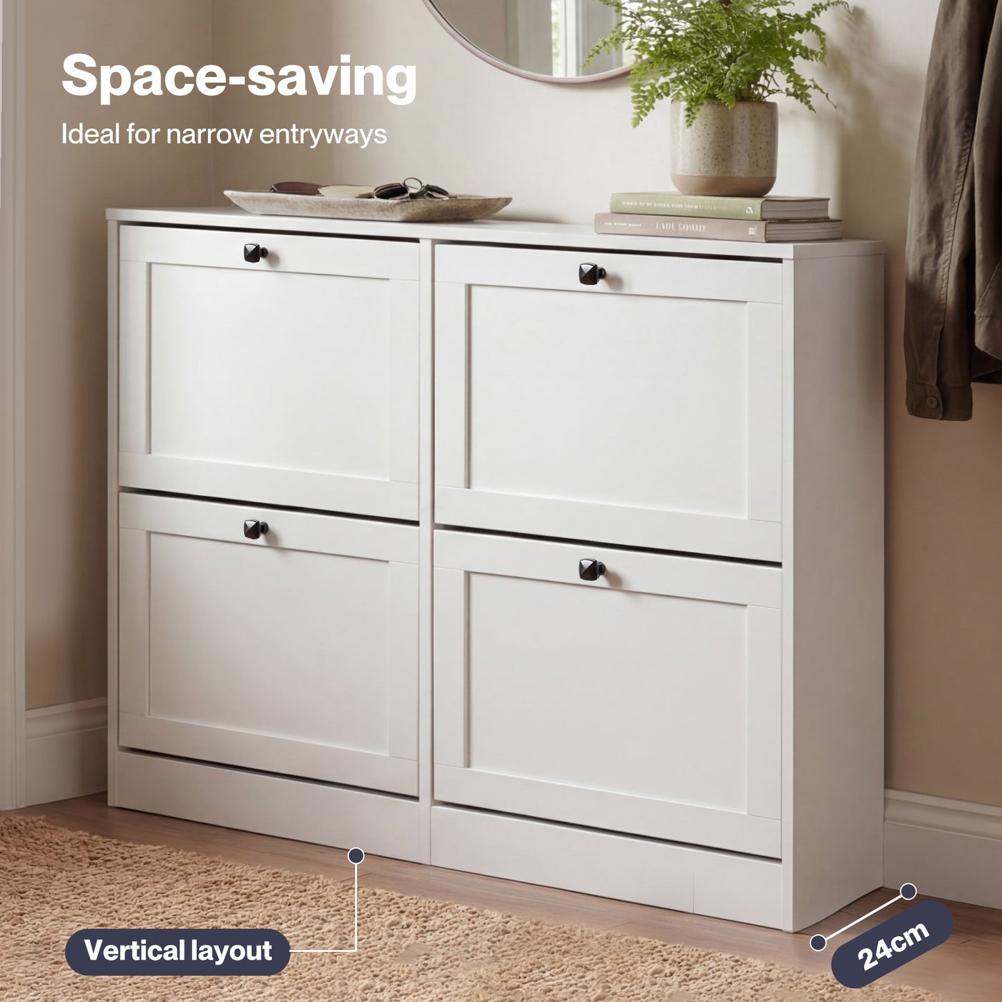 Levede Shoe Cabinet Slim Shoe Storage Unit Flip Drawers Hallway Organiser White