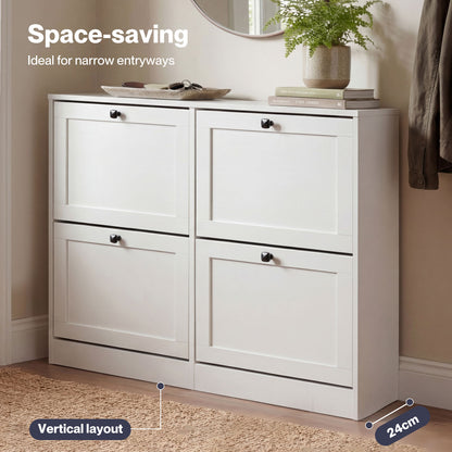 Levede Shoe Cabinet Slim Shoe Storage Unit Flip Drawers Hallway Organiser White