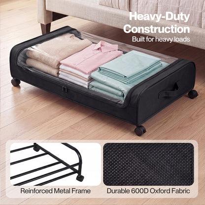 Levede Under Bed Storage Boxes with Lids  46L x2  Rolling  Black  Oxford