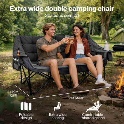 Levede Double Camping Chair 2 Seater Folding Outdoor Loveseat Garden Sofa Seat