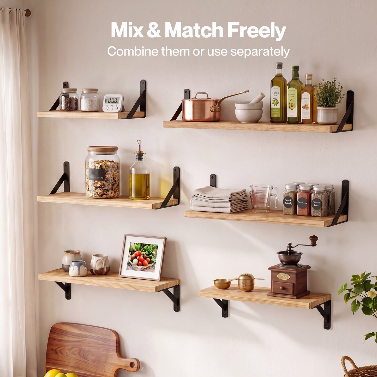 Levede Floating Shelves 6 Set Wood Shelves for Wall Brown Modern Storage Home
