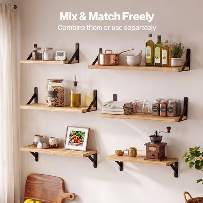 Levede Floating Shelves 6 Set Wood Shelves for Wall Brown Modern Storage Home