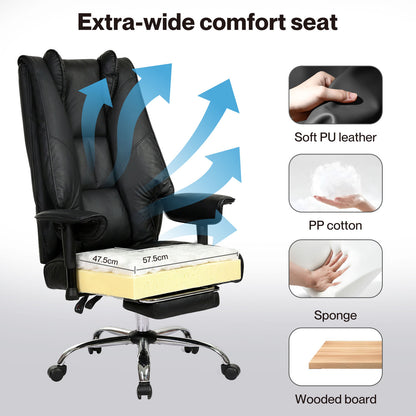 Levede Office Chair Big Tall High Back Heavy Duty PU Recliner Executive Chair