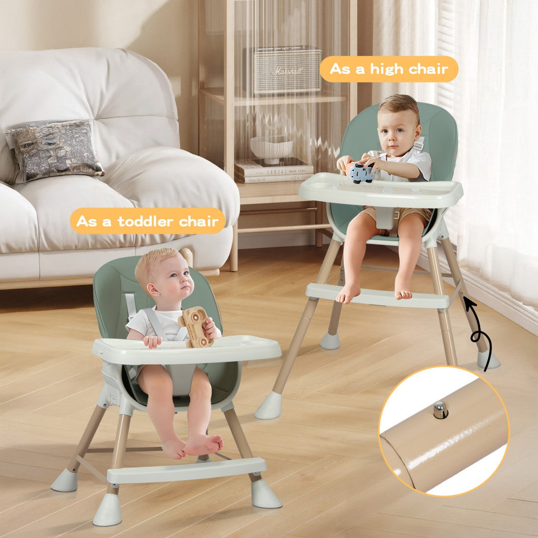 Dekko Baby High Chair Safe Feeding 6-In-1 Removable Seat Tray Adjustable Green