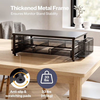 Levede Monitor Riser Desk Organiser with Drawer Metal Monitor Stand Black