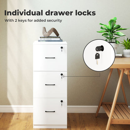 Levede 3 Drawer Filing Cabinet Lockable Home Office Tall File Storage Cabinet