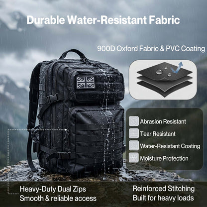 Swifto Military Backpack 45L Tactical Backpack 900D Oxford for Hiking Black