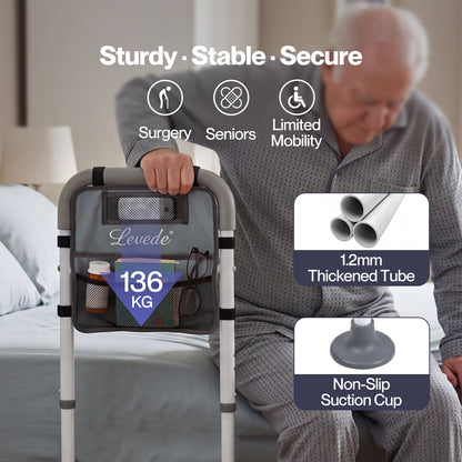 Levede Adjustable Bed Rail with LED Sensor Light Storage Pocket Bed Handle Guard