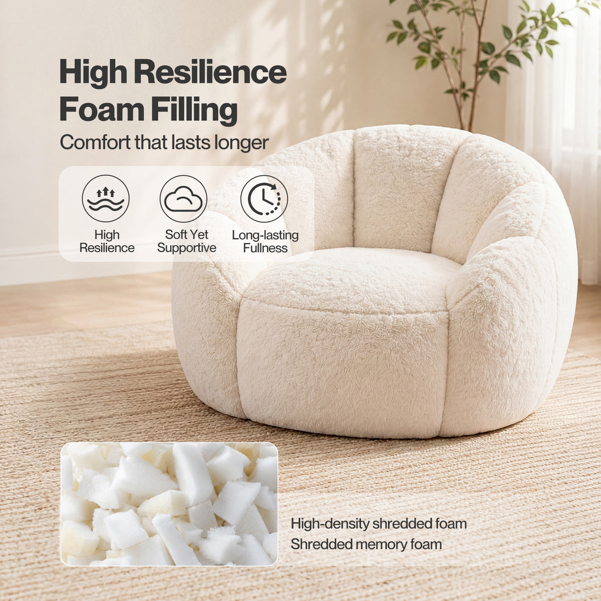 Levede Bean Bag Chair Faux Rabbit Fur Floral Shaped Reading Sofa Chair White