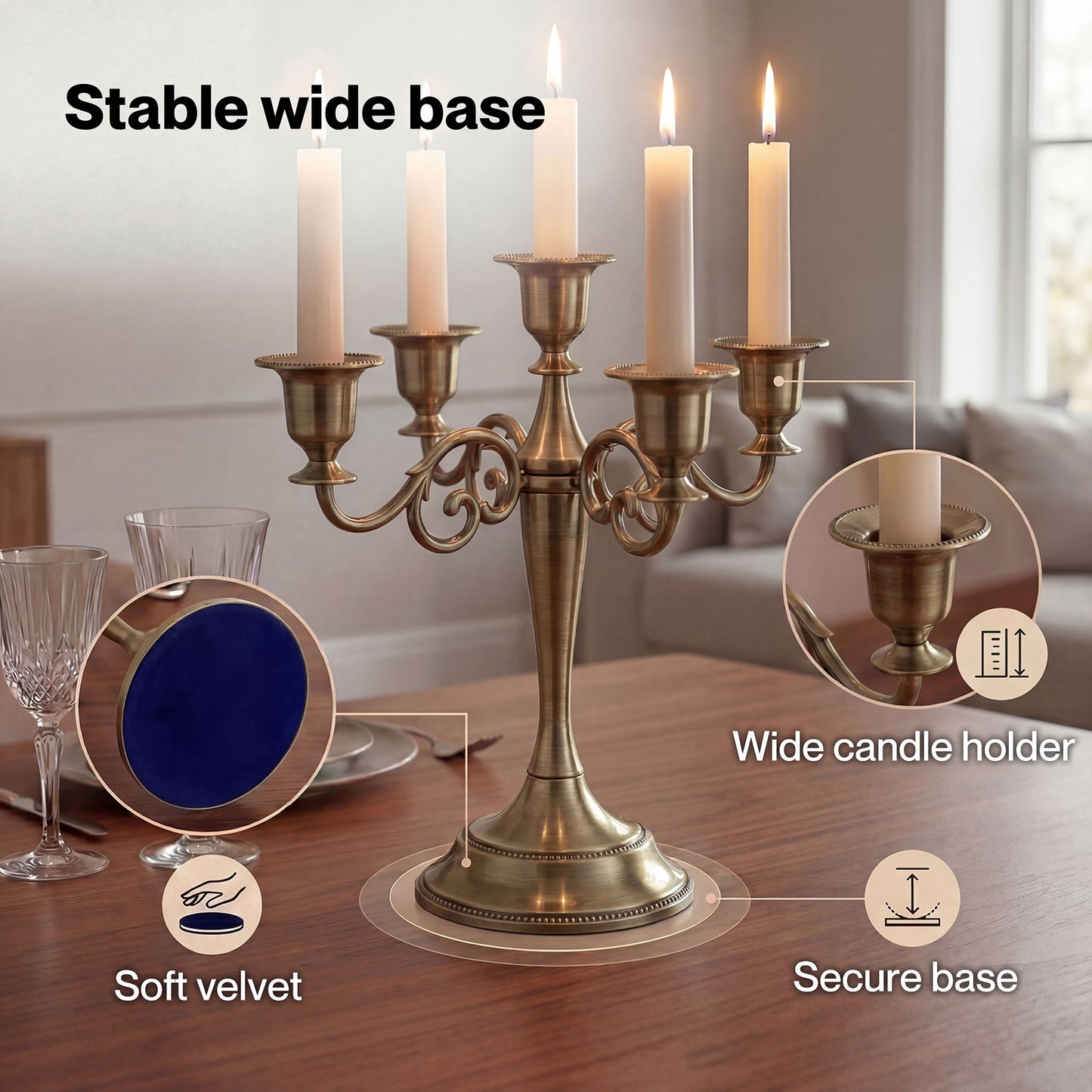 Levede Candle Holder 5 Arm Metal Candelabra Bronze Candlestick Stand Centerpiece