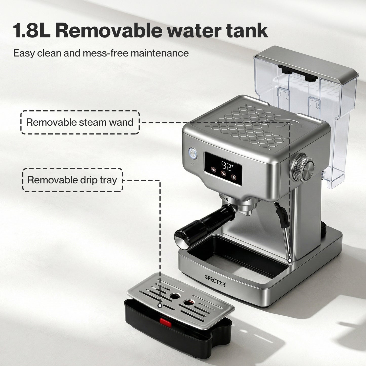Spector 20 Bar Espresso Coffee Machine Maker Milk Frother Cappuccino Latte Cafe