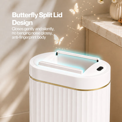 TOQUE Sensor Rubbish Bin 7L Touchless Silent Butterfly Lid for Bedroom White