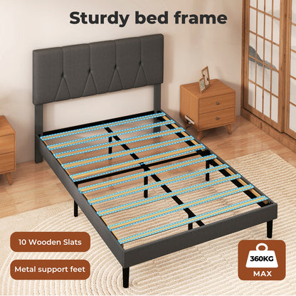Levede Double Bed Frame Upholstered Linen Fabric Wooden Slats with Headboard