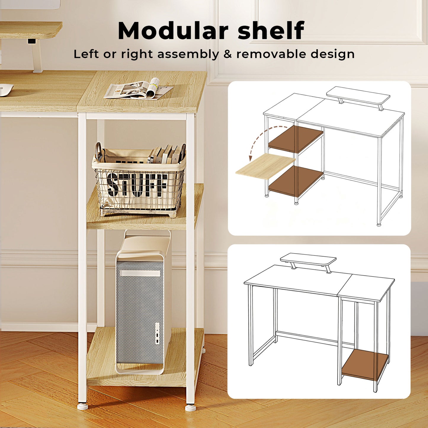 Levede Computer Desk Home Office Table with Storage Shelves Monitor Stand Oak