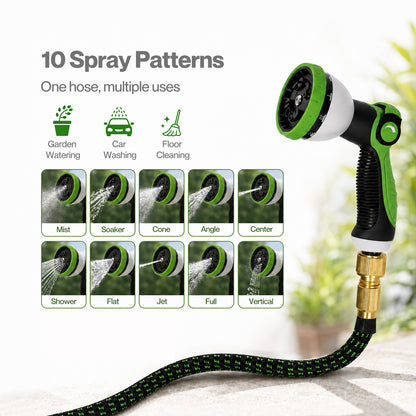Traderight Expandable Garden Hose 10-Pattern Nozzle Kink-Free Green