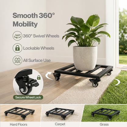 Toque Plant Caddy with Wheels Heavy Duty Rolling Plant Stand Trolley 2PCS