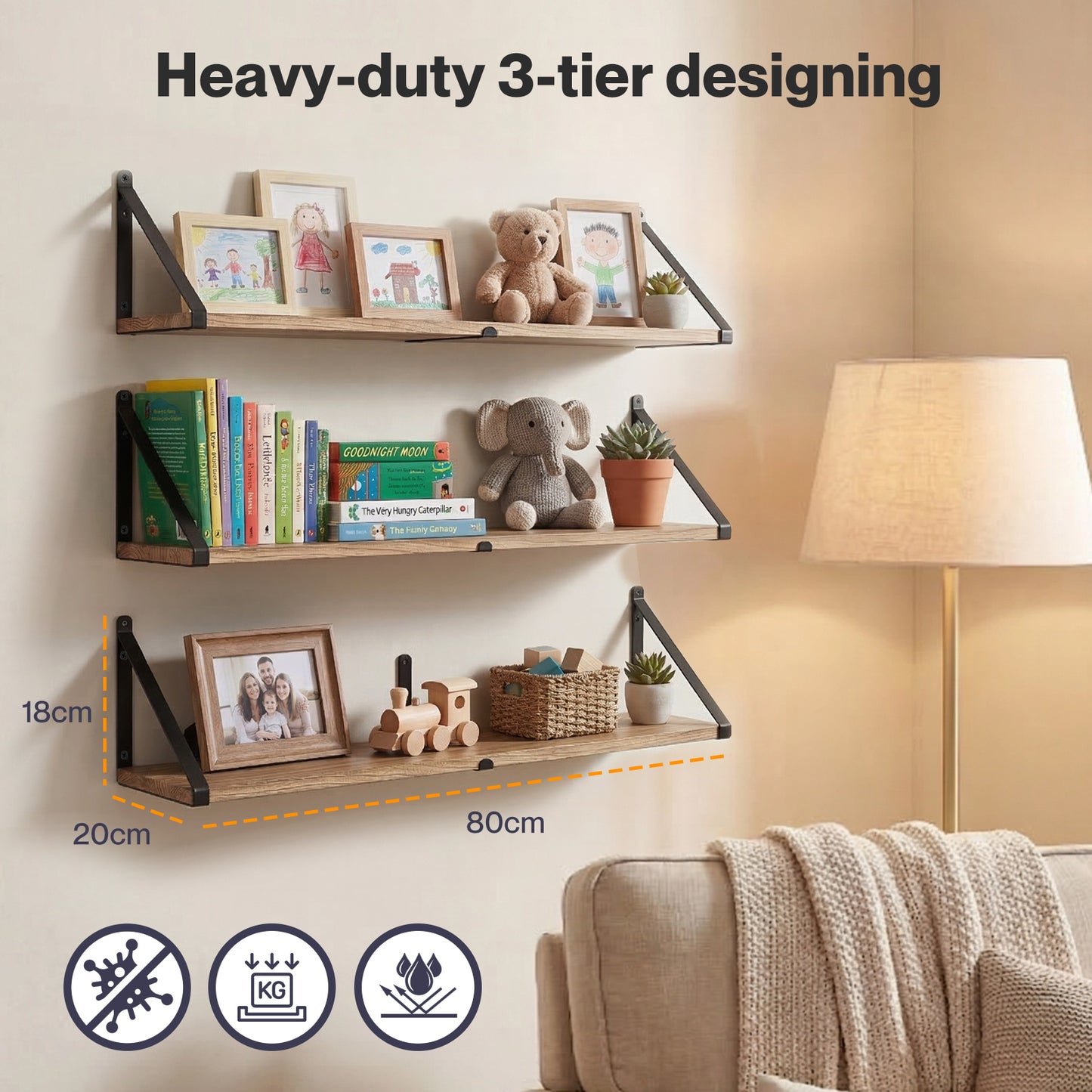 Levede Floating Shelves Wall Mounted Storage Home Set of 3 Natural Color