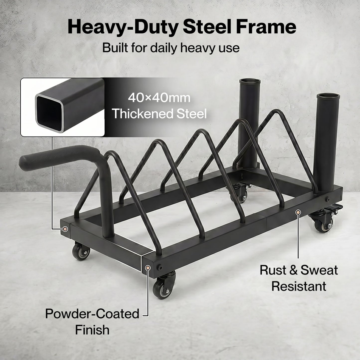 Centra Weight Plate Rack Wheeled Horizontal Olympic Barbell Bumper Storage Stand