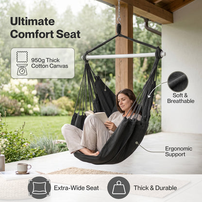 Mountview Hammock Chair Hanging Rope Swing Seat Indoor Outdoor with Cushions