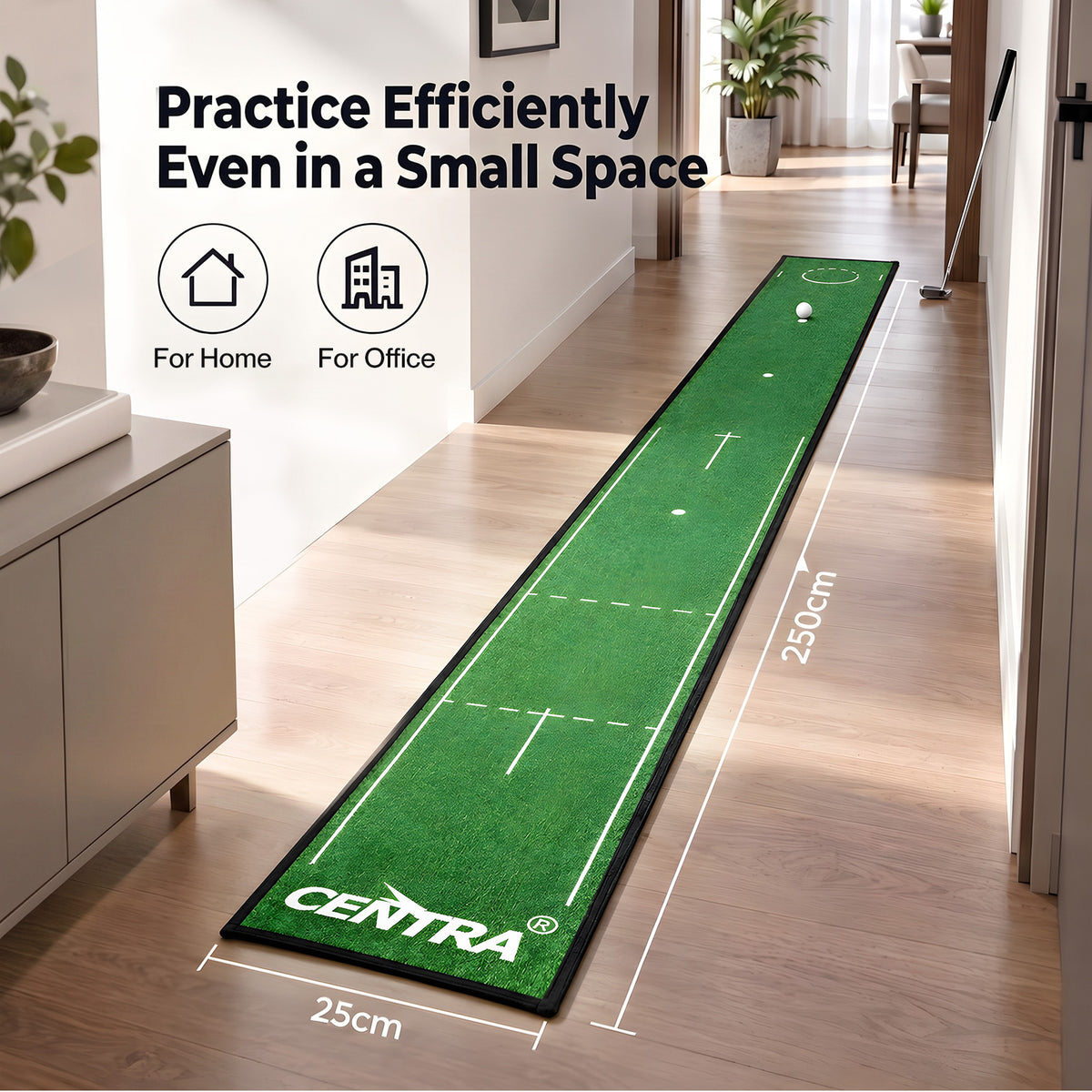 Centra Golf Putting Mat 250cm Nylon Surface 10-Speed Roll Indoor Outdoor Green