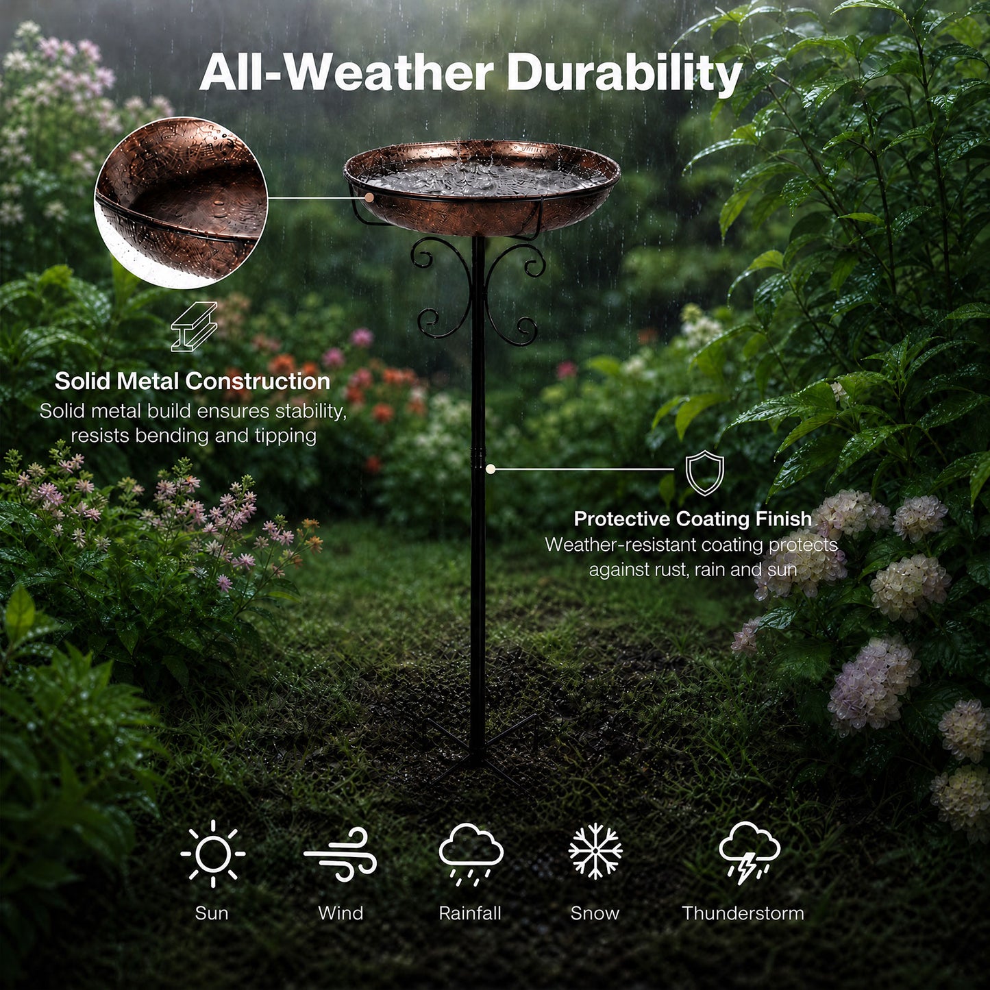 TOQUE Metal Bird Bath Outdoor Garden Bird Feeder Bowl Patio Decor Freestanding