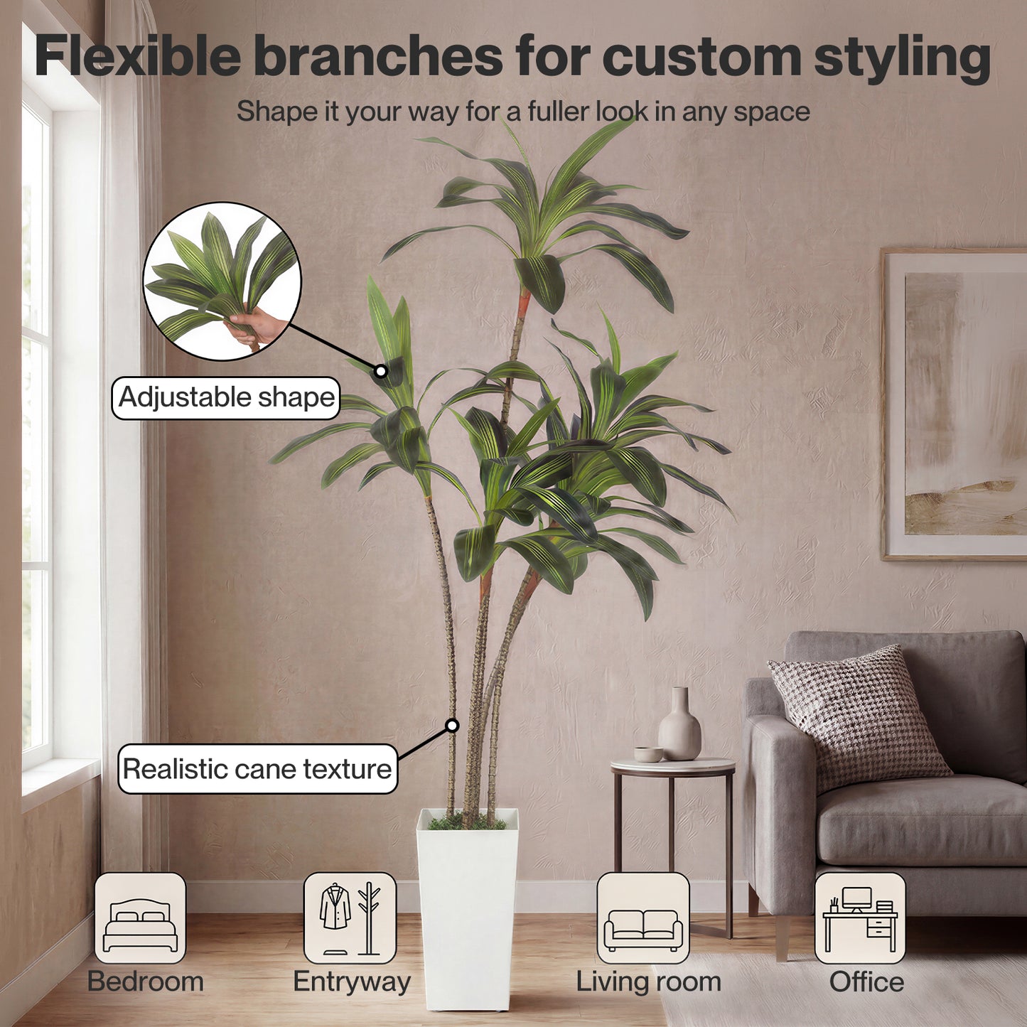 Levede Artificial Dracaena Tree 182cm Realistic Fake Plant with Pot Home Decor