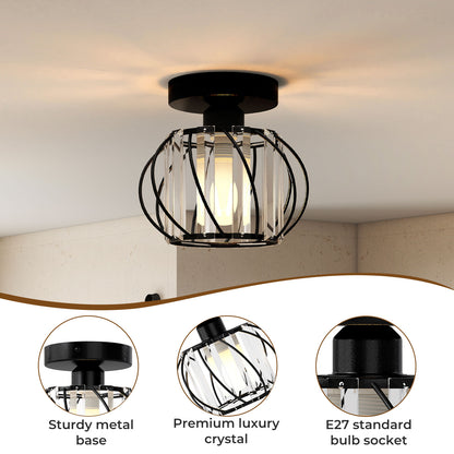 Emitto Crystal Ceiling Light Semi Flush Mount Chandelier Modern Hallway Black