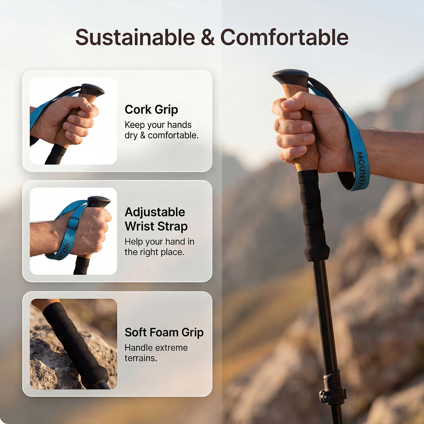 Mountview Trekking Poles Carbon Fibe Lightweight Hiking Sticks 2PC Black