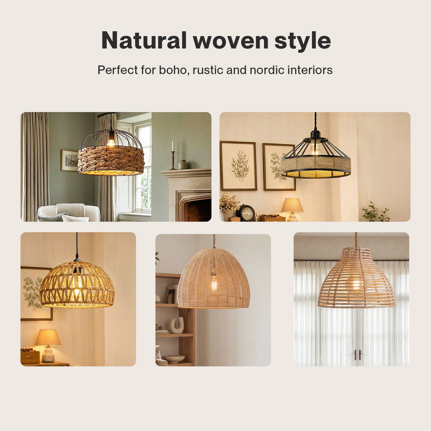 Emitto Ceiling Light Shade Easy Fit Pendant Lampshade Woven Metal Glass E27 B22