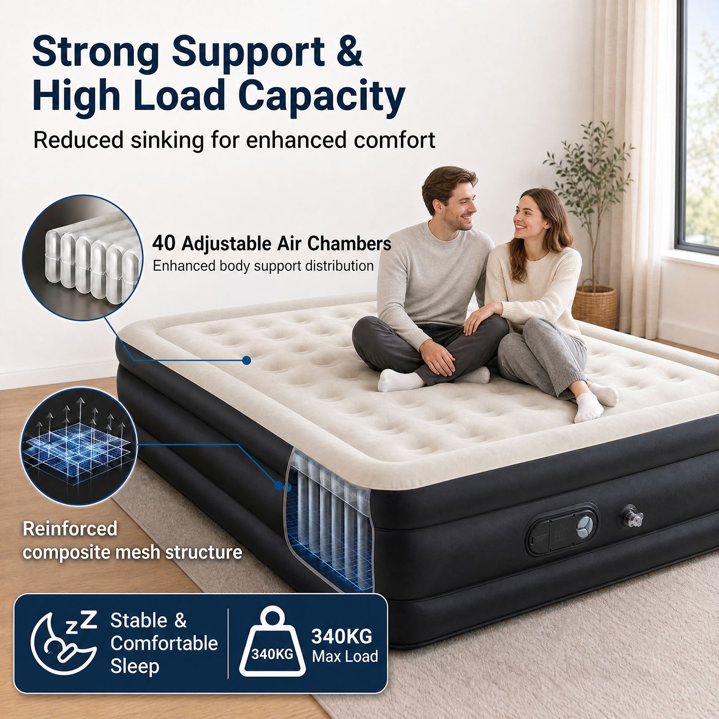 Lavio King Size Air Mattress Built in Pump High Raised Inflatable Bed Waterproof