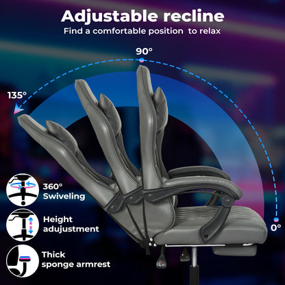 Levede Office Desk Chair PU Gaming Recliner Adjustable Height Swivel Grey