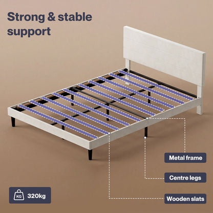 Levede Double Bed Frame with Upholstered Headboard Velvet Foam White Fabric
