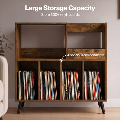 Levede Record Player Stand 300+ Album Storage Turntable Cabinet Rubber Wood Antique Brown