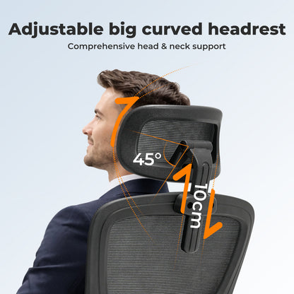 Office Computer Chair Mesh Ergonomic Lumbar Support with 3D Armrest Headrest