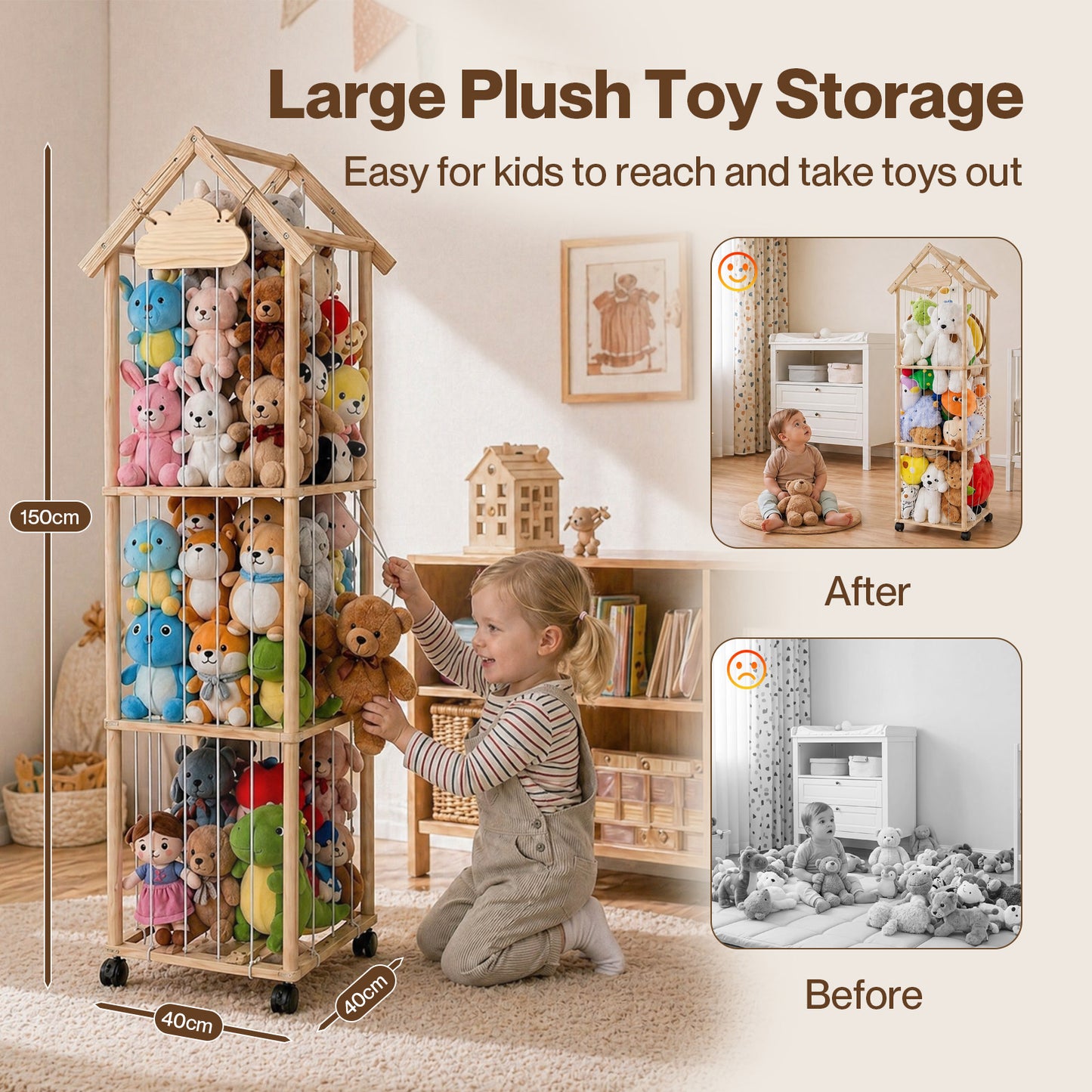 Levede Plush Toy Storage Holder Kids Stuffed Animal Organiser Lockable Wheels