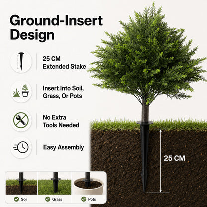 Lambu Artificial Cedar Topiary Balls Set of 2 Ground Spike Patio Garden Green