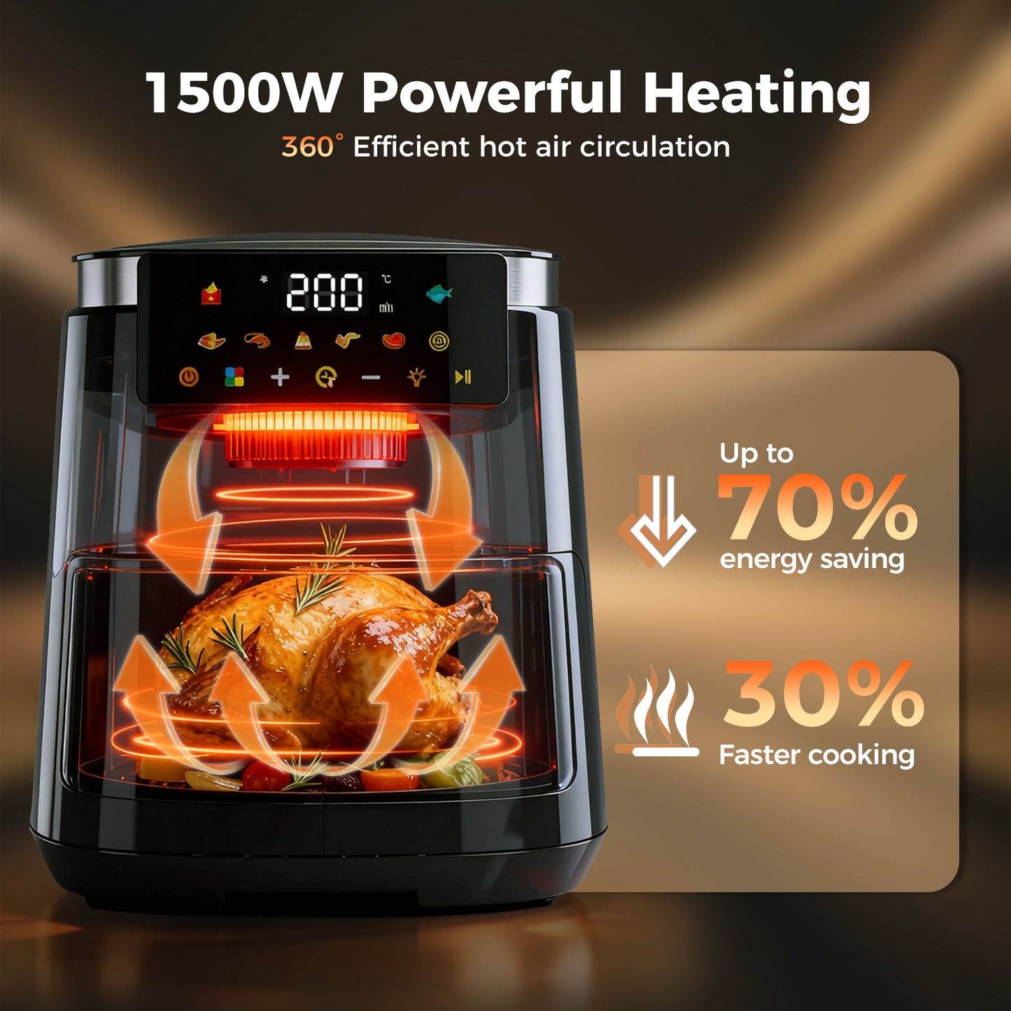 Spector 5L Digital Air Fryer 1250W Oil Free Hot Air Healthy Frying Cooker Black