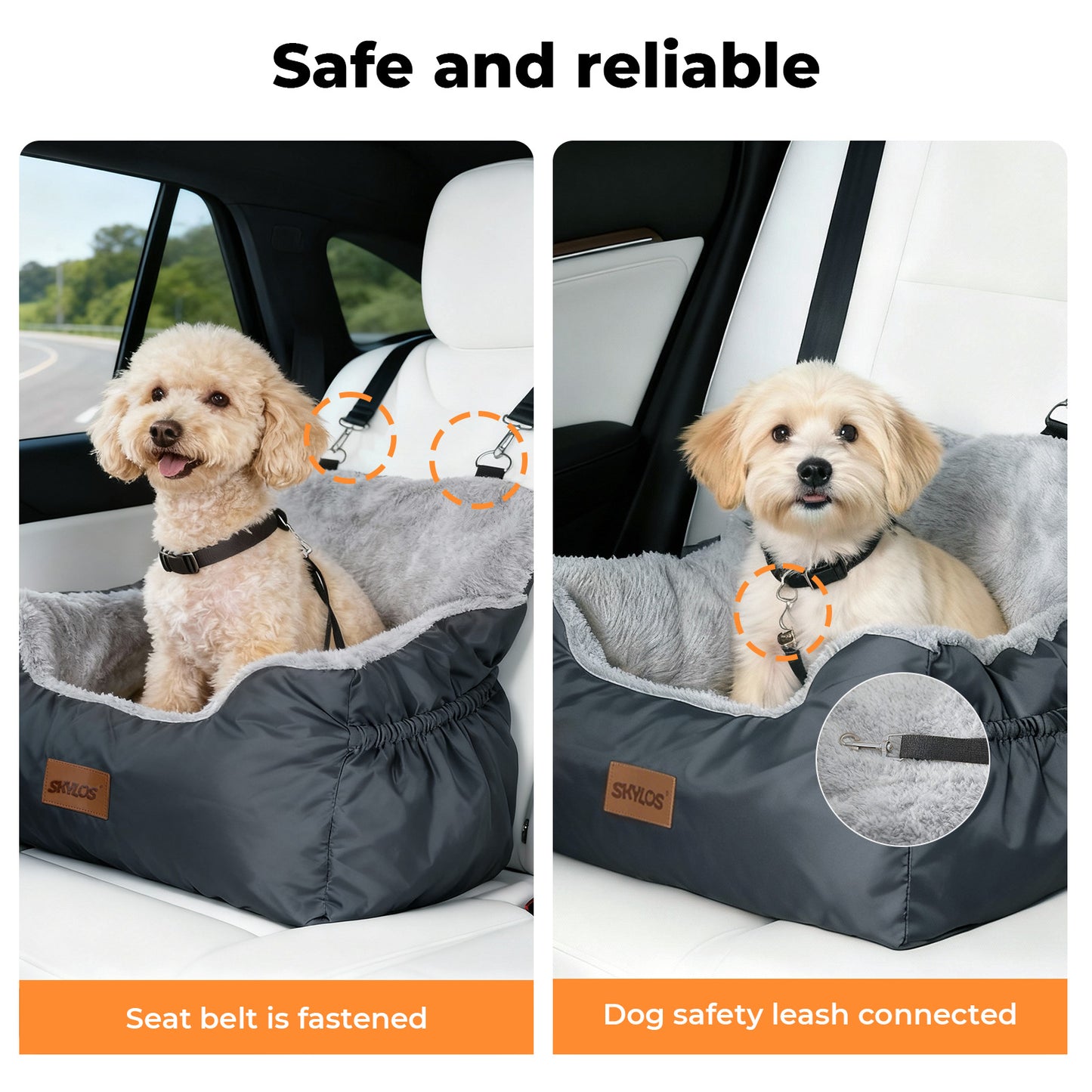 Skylos Dog Car Seat Portable Pet Travel Bed Carrier Washable for Small Dogs
