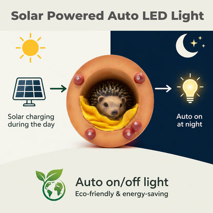 Emitto Garden Ornaments Solar Hedgehog Statue LED Outdoor Decor Patio Brown