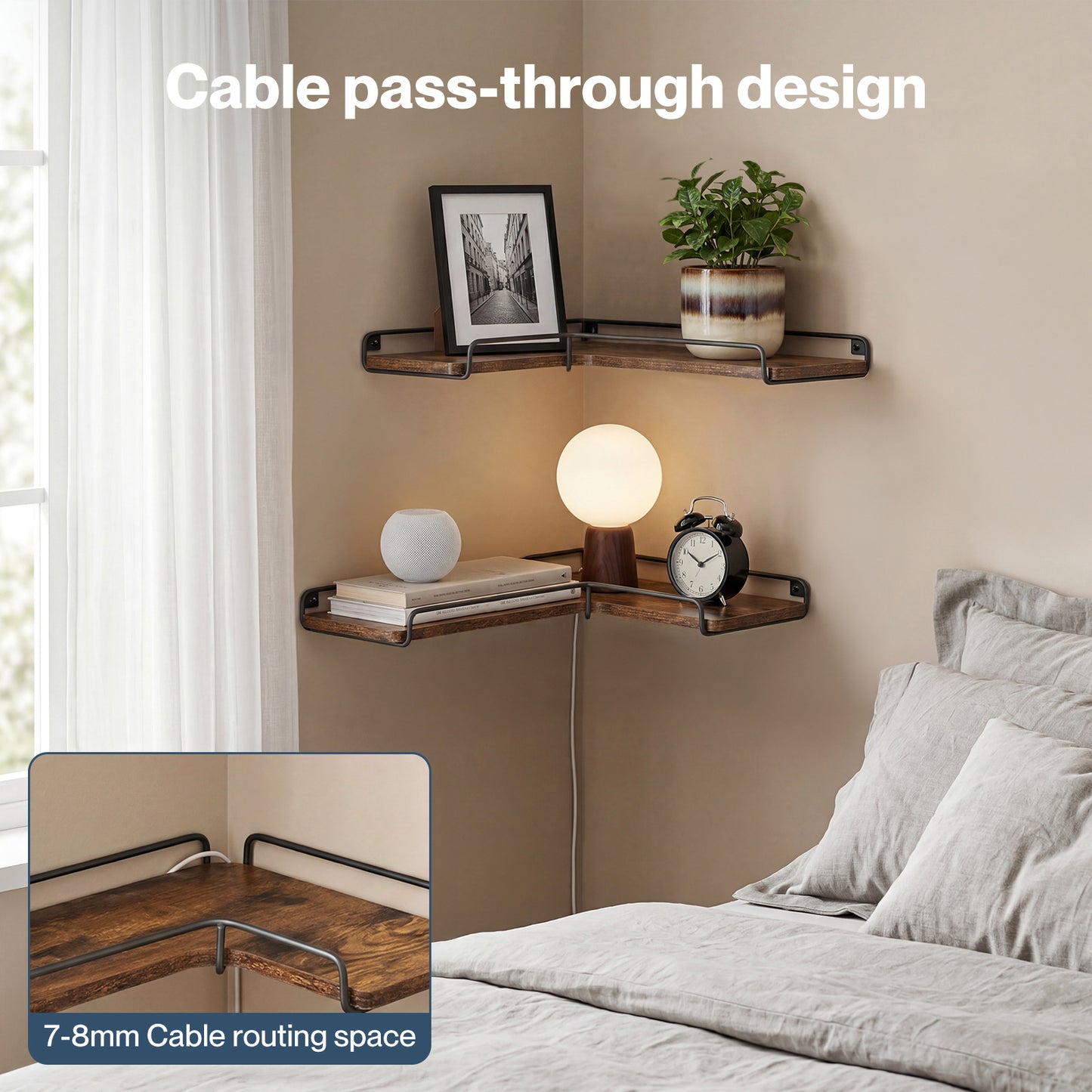 Levede Rustic Floating Shelves Set 2PC Kitchen Corner Wall Shelf Unit Storage