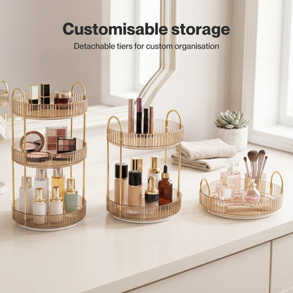 ilus Makeup Organiser 360 Rotating Spinning 3 Tiers Cosmetic Organizer Gold