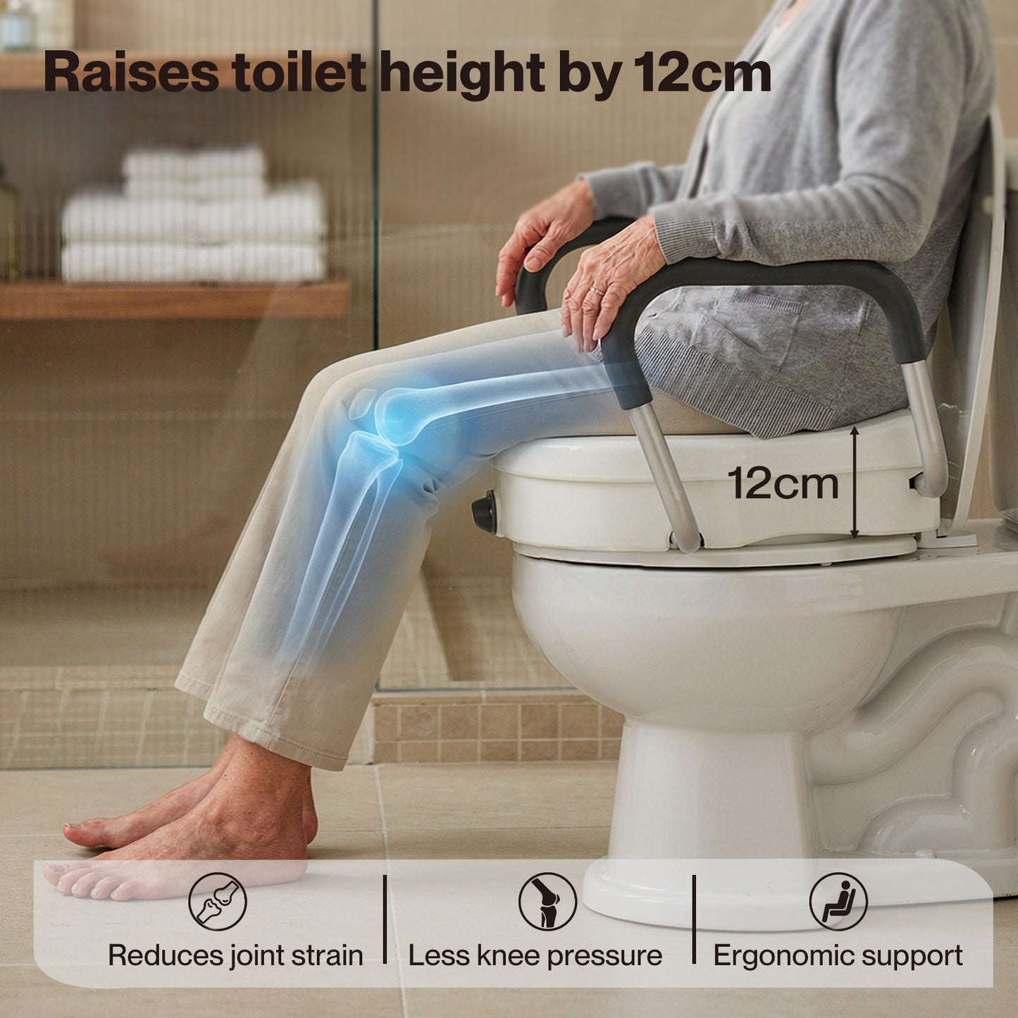 Levede Raised Toilet Seat with Arm 4.7'' Toiliet Seat Riser for Elderly Disabled