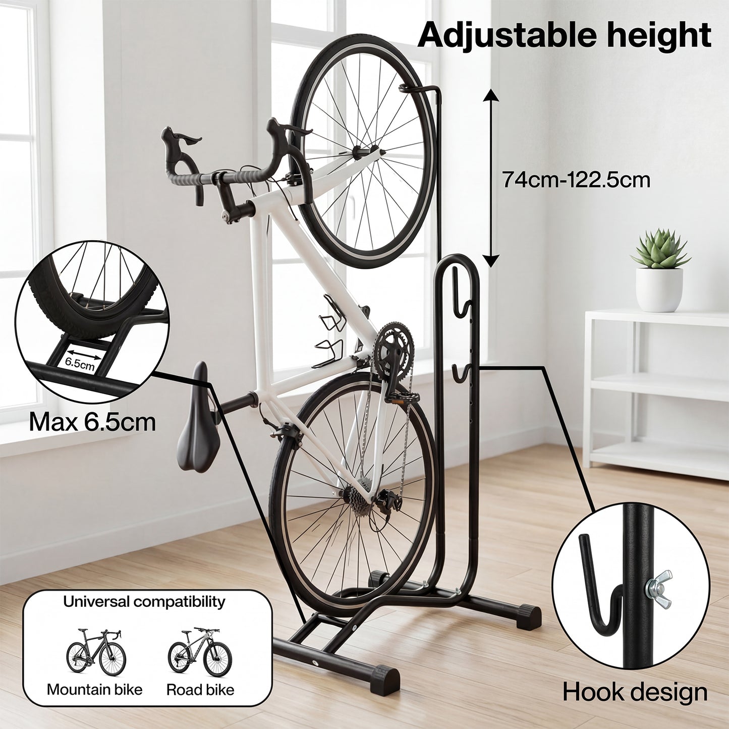 MONVELO Bike Rack Floor Stand Bicycle Parking Freestanding Storage Outdoor Black